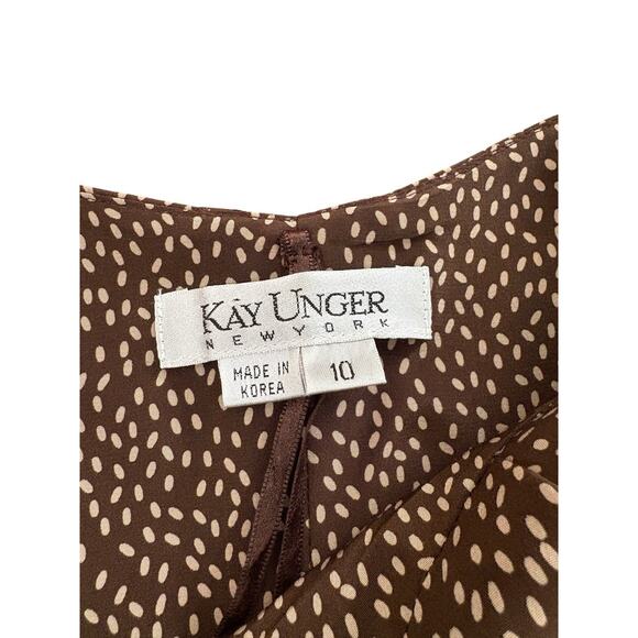 Vtg 90s Kay Unger Silk Dress Brown Cream Halter Key Hole Buttons Down Back Sz 10 - Picture 8 of 9